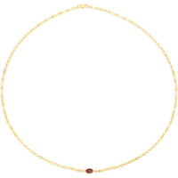 14K Yellow Gold Necklace with 6x4mm Oval Garnet on Mirrored Chain - 16" by Orozza Fine Jewelry