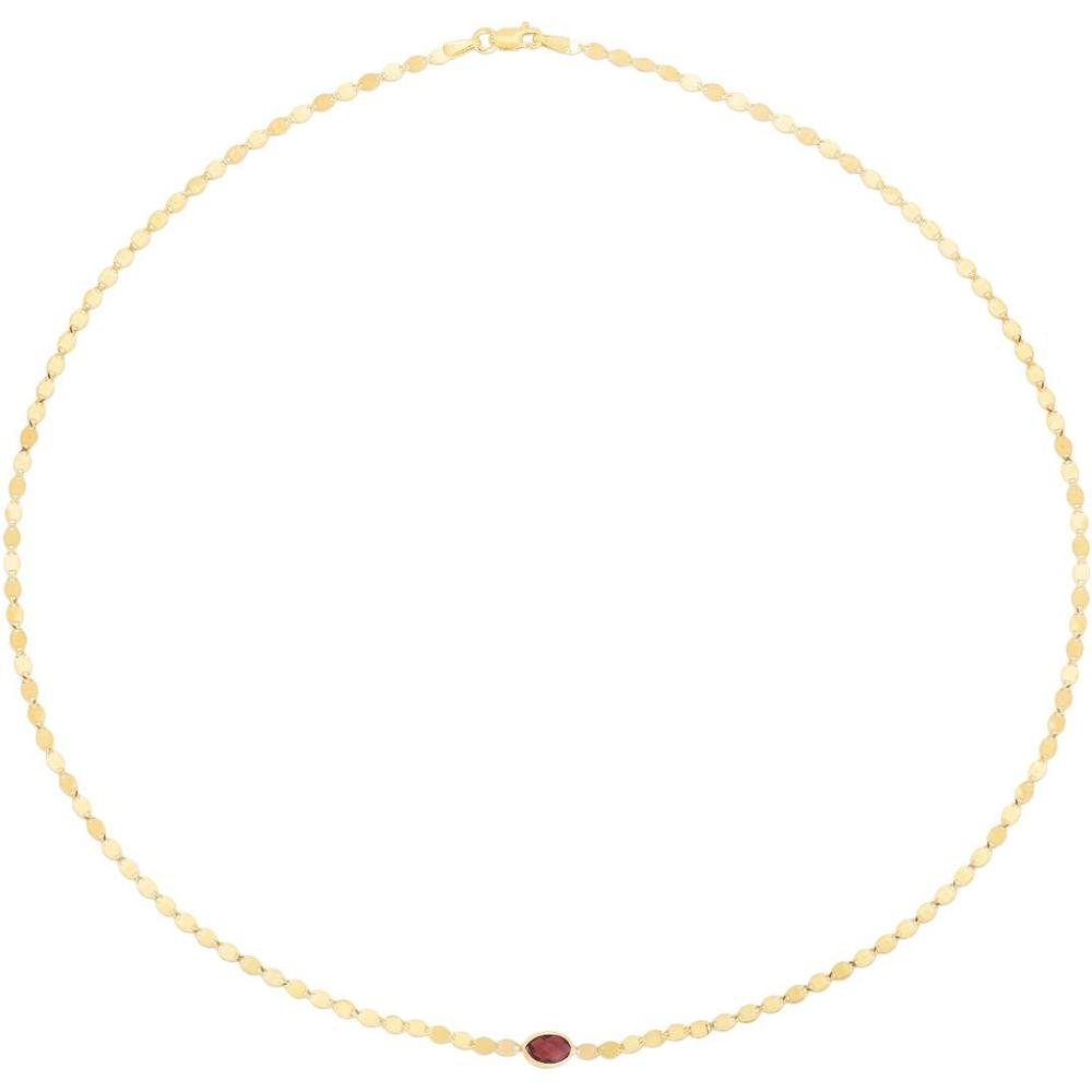 14K Yellow Gold Necklace with 6x4mm Oval Garnet on Mirrored Chain - 16" by Orozza Fine Jewelry