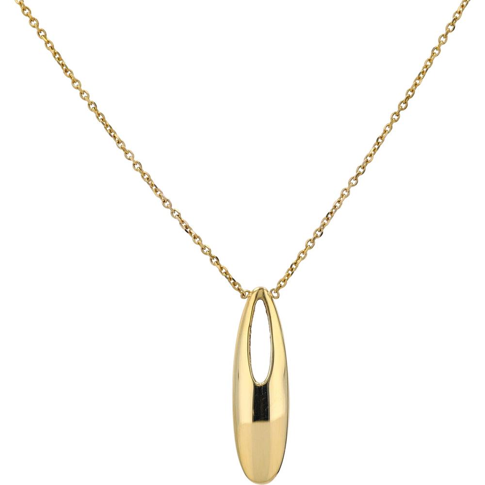14K Yellow Gold Necklace with High-Polish Oval Pendant on 18-Inch Chain