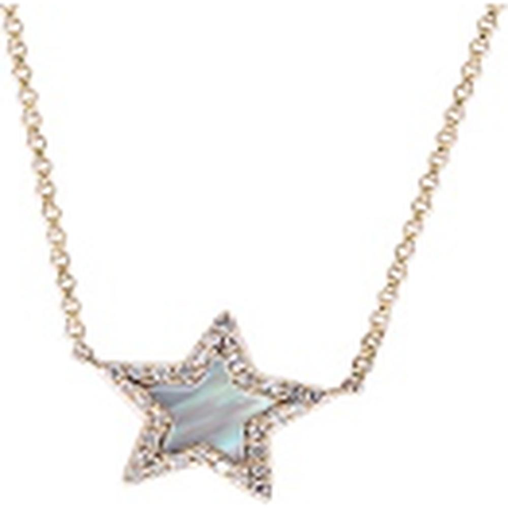 14K Yellow Gold Necklace with Mother of Pearl Star and Diamond Halo - 0.12 Carats Total Diamond Weight