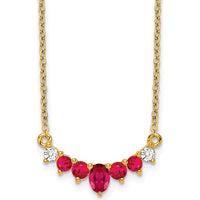 14K Yellow Gold Necklace with Oval and Round Rubies and Round Diamonds - 0.115 Carat Ruby, 0.065 Carat Diamond Total Weight by Lumare Gioia