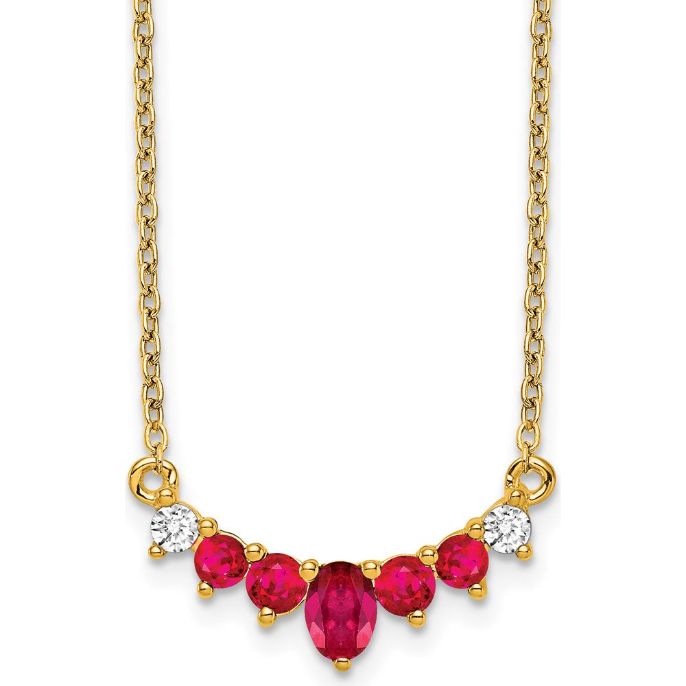 14K Yellow Gold Necklace with Oval and Round Rubies and Round Diamonds - 0.115 Carat Ruby, 0.065 Carat Diamond Total Weight by Lumare Gioia