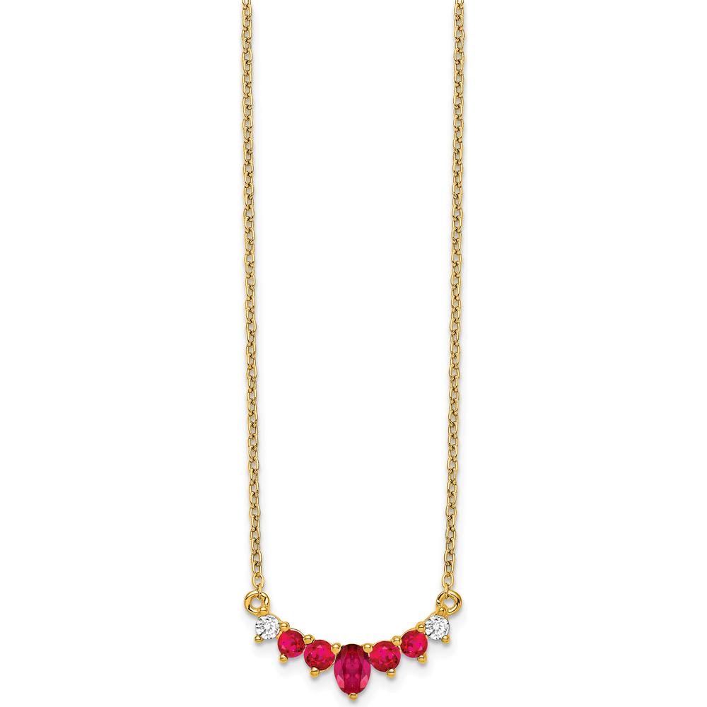 14K Yellow Gold Necklace with Oval and Round Rubies and Round Diamonds - 0.115 Carat Ruby, 0.065 Carat Diamond Total Weight by Lumare Gioia