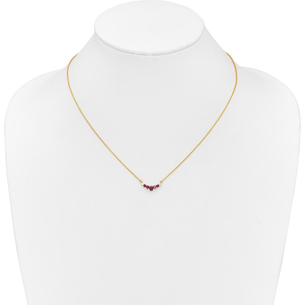 14K Yellow Gold Necklace with Oval and Round Rubies and Round Diamonds - 0.115 Carat Ruby, 0.065 Carat Diamond Total Weight by Lumare Gioia