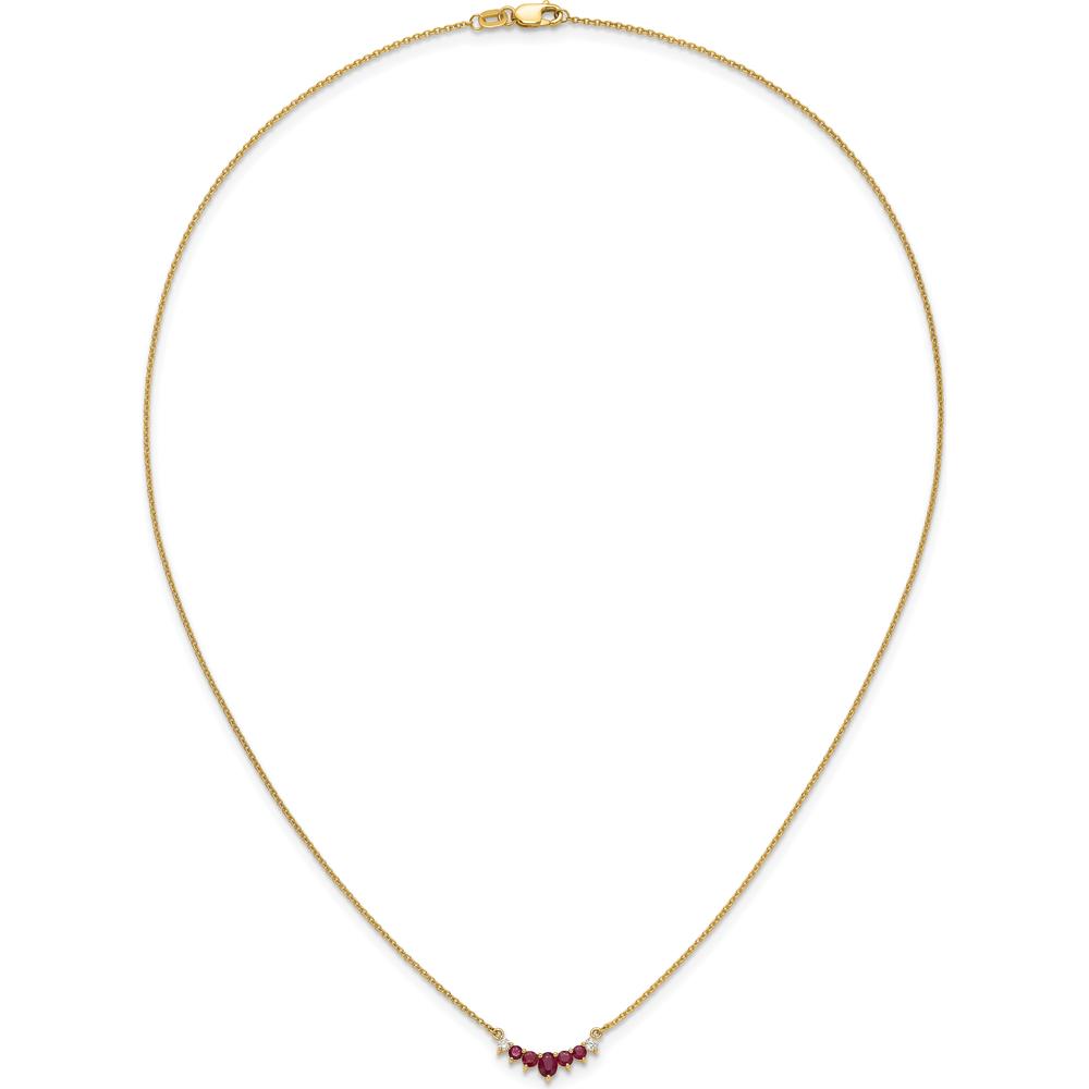 14K Yellow Gold Necklace with Oval and Round Rubies and Round Diamonds - 0.115 Carat Ruby, 0.065 Carat Diamond Total Weight by Lumare Gioia