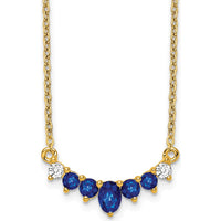 14K Yellow Gold Necklace with Oval and Round Sapphires and Diamonds - 0.365 Carat Total Gemstone Weight by Lumare Gioia