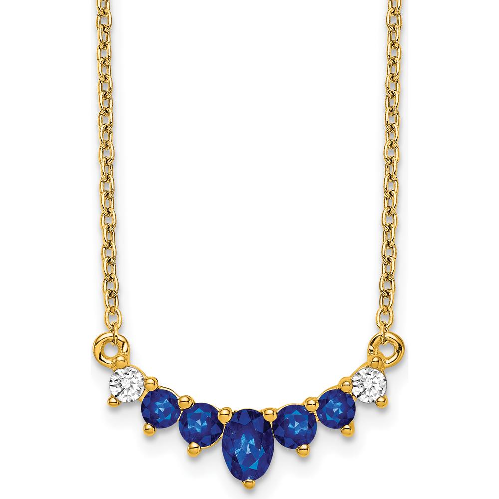 14K Yellow Gold Necklace with Oval and Round Sapphires and Diamonds - 0.365 Carat Total Gemstone Weight by Lumare Gioia