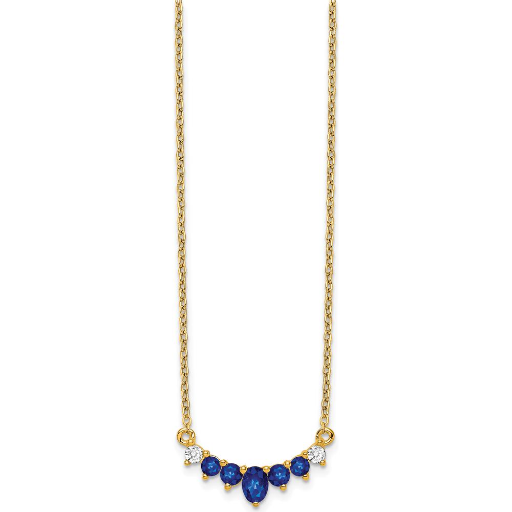 14K Yellow Gold Necklace with Oval and Round Sapphires and Diamonds - 0.365 Carat Total Gemstone Weight by Lumare Gioia