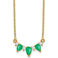 14K Yellow Gold Necklace with Pear-Shaped Emeralds and Round Diamonds - 0.28 Carat Total Emerald Weight, 0.06 Carat Total Diamond Weight by Lumare Gioia