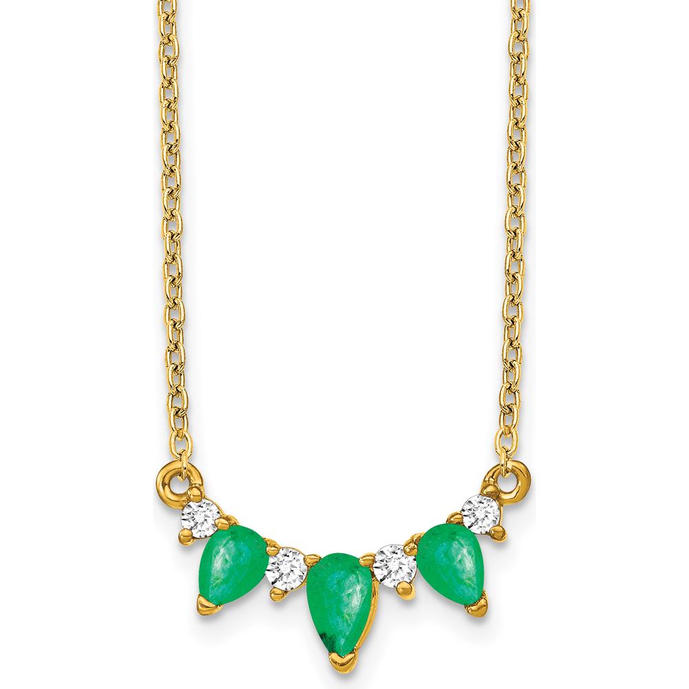 14K Yellow Gold Necklace with Pear-Shaped Emeralds and Round Diamonds - 0.28 Carat Total Emerald Weight, 0.06 Carat Total Diamond Weight by Lumare Gioia