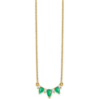 14K Yellow Gold Necklace with Pear-Shaped Emeralds and Round Diamonds - 0.28 Carat Total Emerald Weight, 0.06 Carat Total Diamond Weight by Lumare Gioia