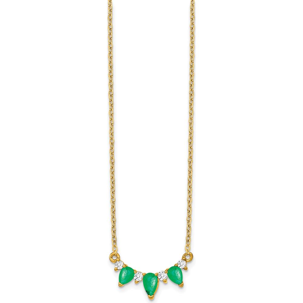 14K Yellow Gold Necklace with Pear-Shaped Emeralds and Round Diamonds - 0.28 Carat Total Emerald Weight, 0.06 Carat Total Diamond Weight by Lumare Gioia