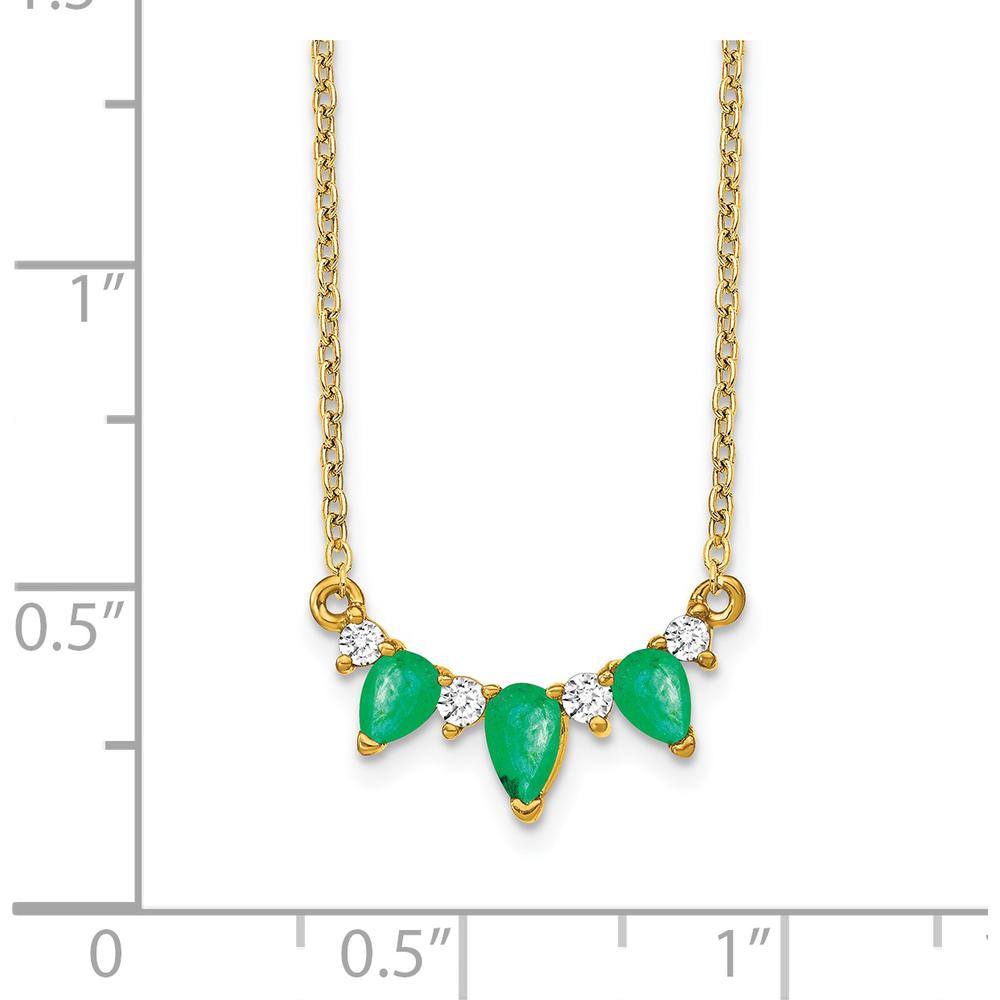 14K Yellow Gold Necklace with Pear-Shaped Emeralds and Round Diamonds - 0.28 Carat Total Emerald Weight, 0.06 Carat Total Diamond Weight by Lumare Gioia