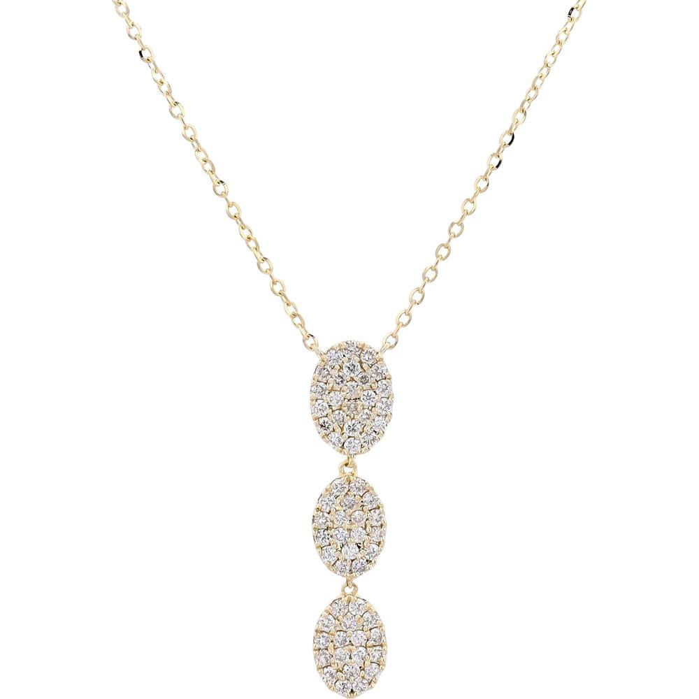 14K Yellow Gold Necklace with Triple Diamond Cluster Oval Pendant - 0.36 Carat Total Diamond Weight