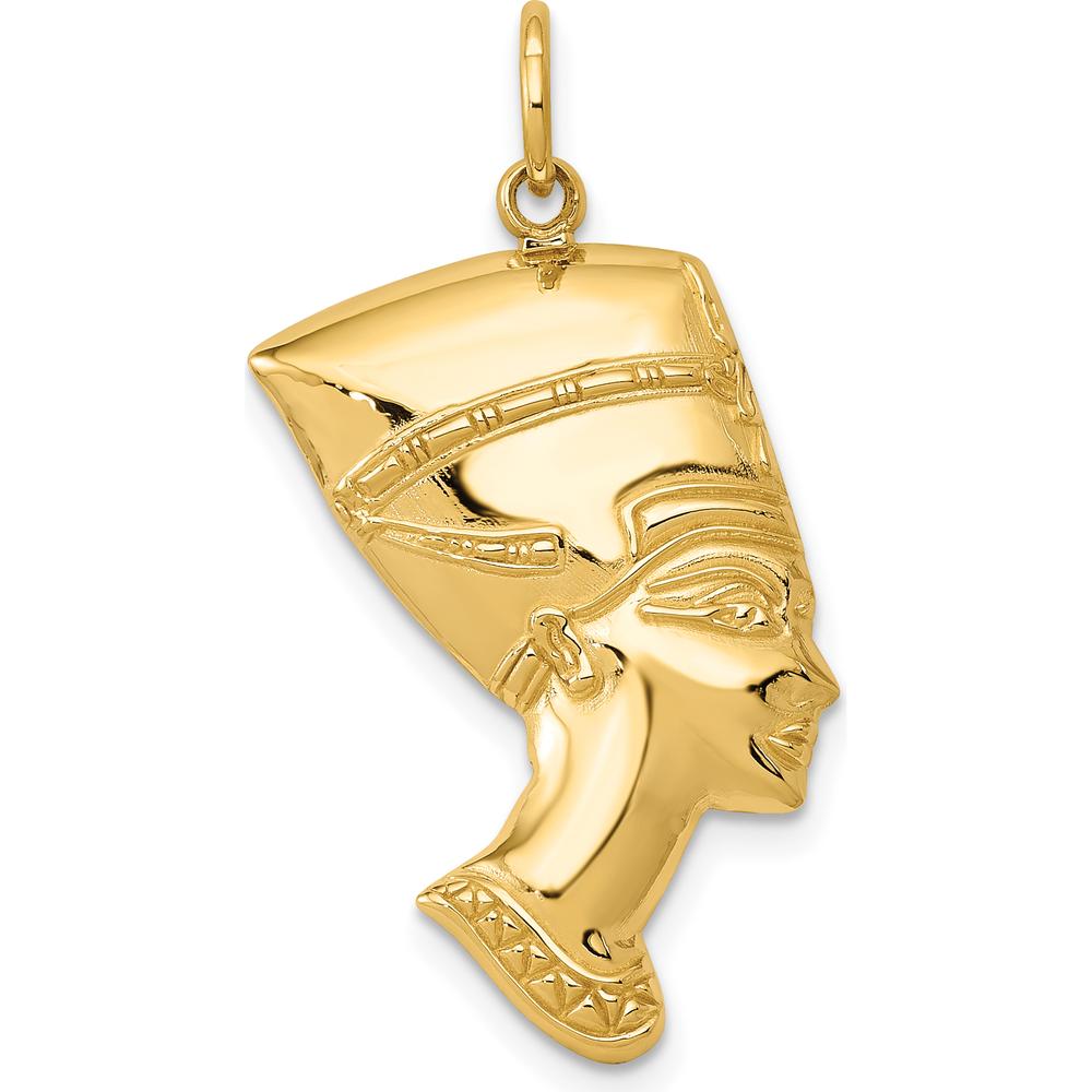 14K Yellow Gold Nefertiti Charm Pendant - 30.5mm Length, Polished Back by Oro Pregiato