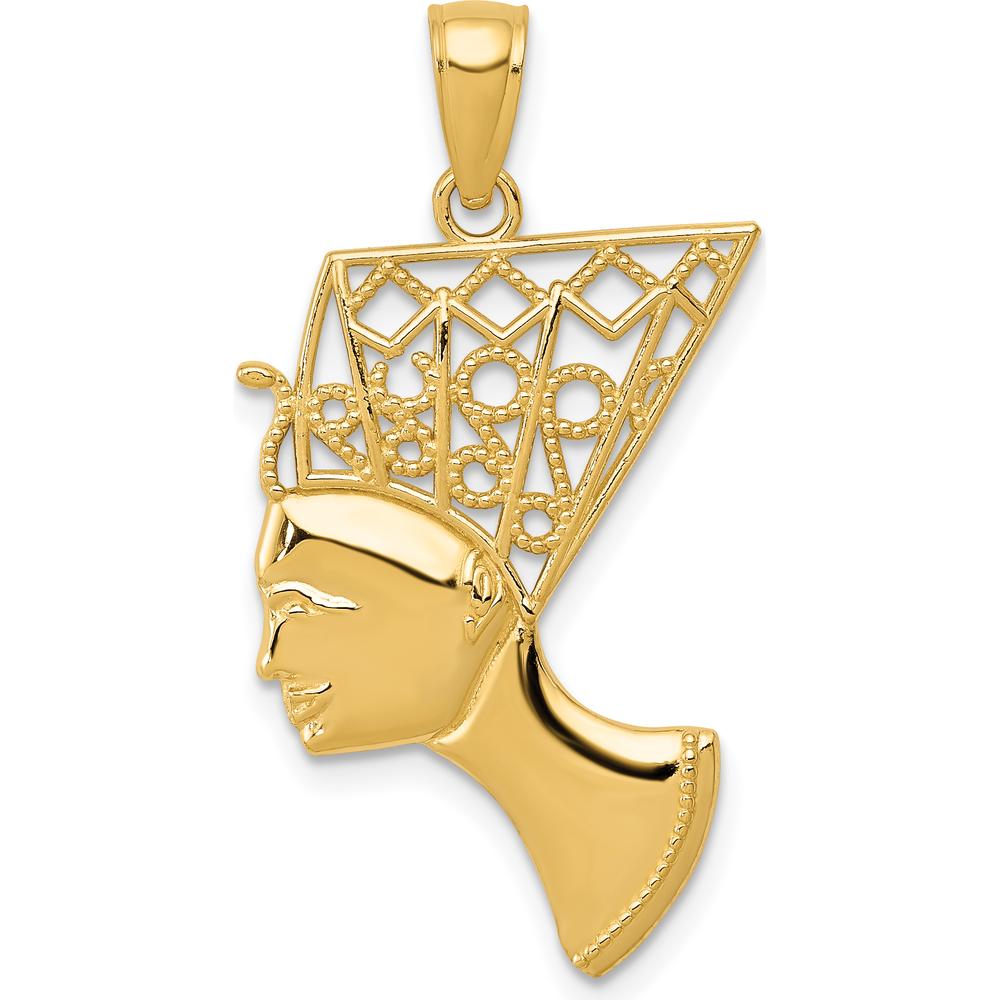 14K Yellow Gold Nefertiti Profile Pendant - 32.4mm Length by Oro Pregiato