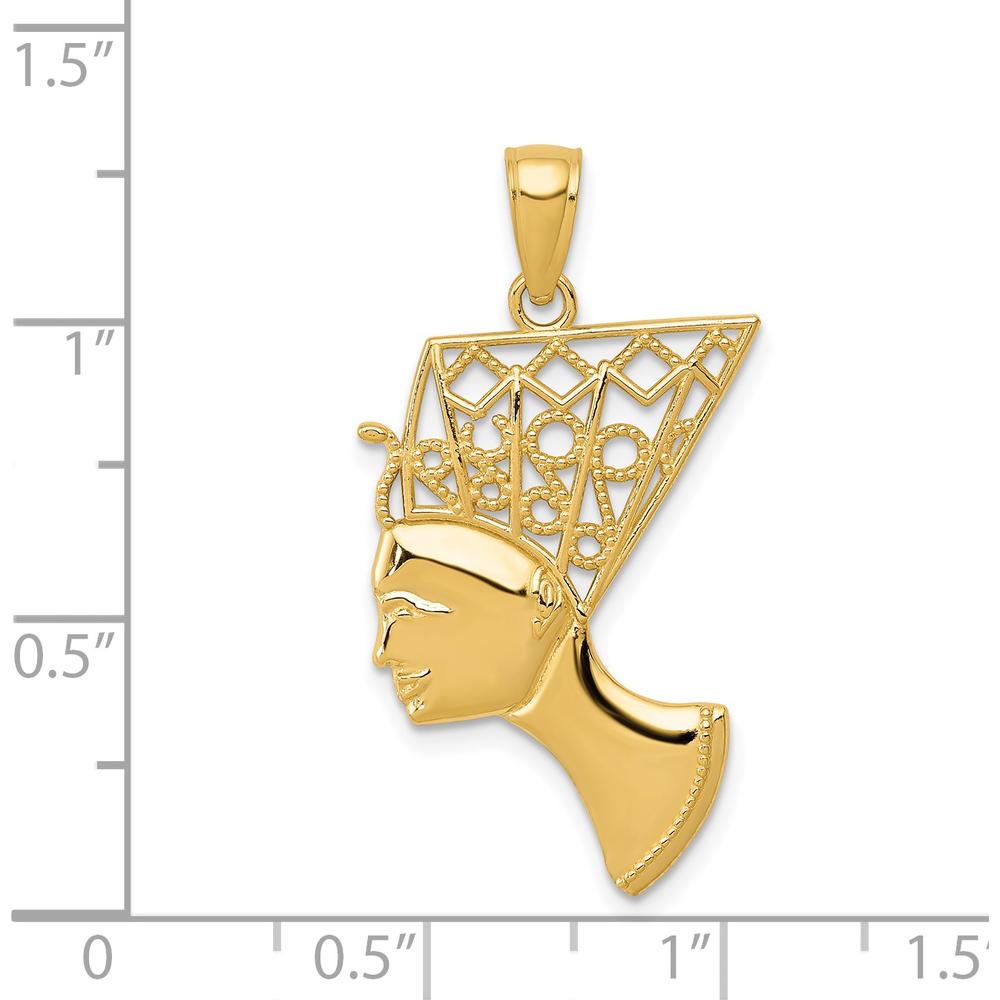 14K Yellow Gold Nefertiti Profile Pendant - 32.4mm Length by Oro Pregiato