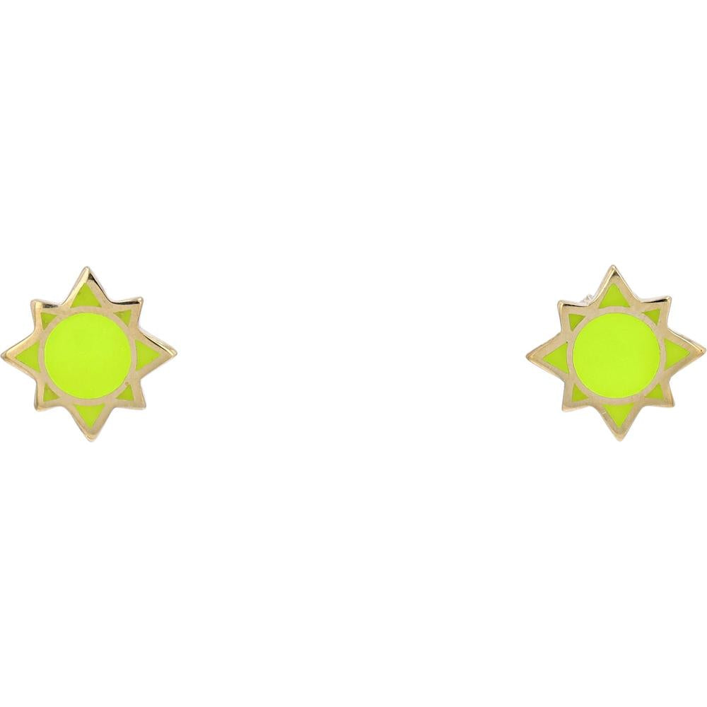 14K Yellow Gold Neon Enamel Sun Stud Earrings