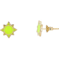 14K Yellow Gold Neon Enamel Sun Stud Earrings