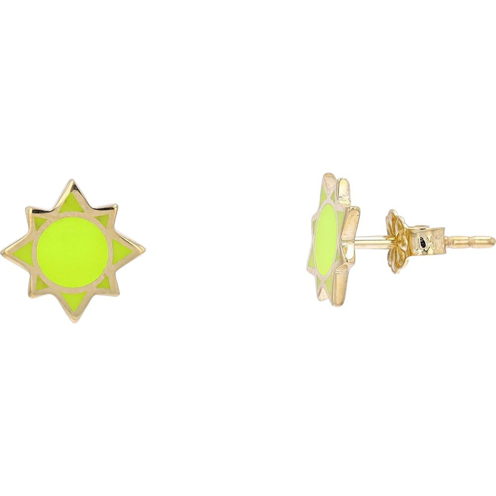 14K Yellow Gold Neon Enamel Sun Stud Earrings