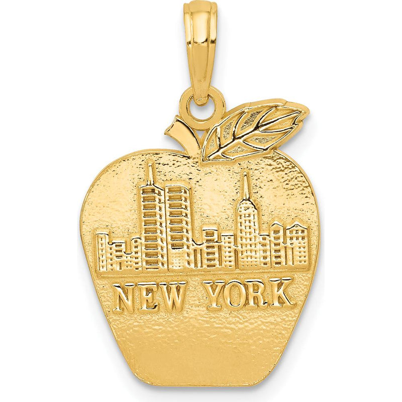 14K Yellow Gold "New York" Apple Pendant with City Skyline Etched Detail - 23mm by Oro Pregiato