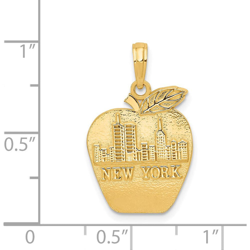14K Yellow Gold "New York" Apple Pendant with City Skyline Etched Detail - 23mm by Oro Pregiato