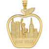 14K Yellow Gold New York Apple Pendant with Statue of Liberty Charm - 29.9mm Length by Oro Pregiato