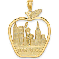 14K Yellow Gold New York Apple Pendant with Statue of Liberty Charm - 29.9mm Length by Oro Pregiato