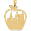 14K Yellow Gold New York Apple Pendant with Statue of Liberty Charm - 29.9mm Length by Oro Pregiato
