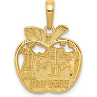 14K Yellow Gold New York City Apple Pendant Featuring Statue of Liberty and Empire State Building by Oro Pregiato