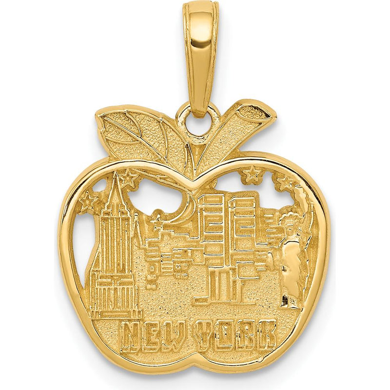 14K Yellow Gold New York City Apple Pendant Featuring Statue of Liberty and Empire State Building by Oro Pregiato