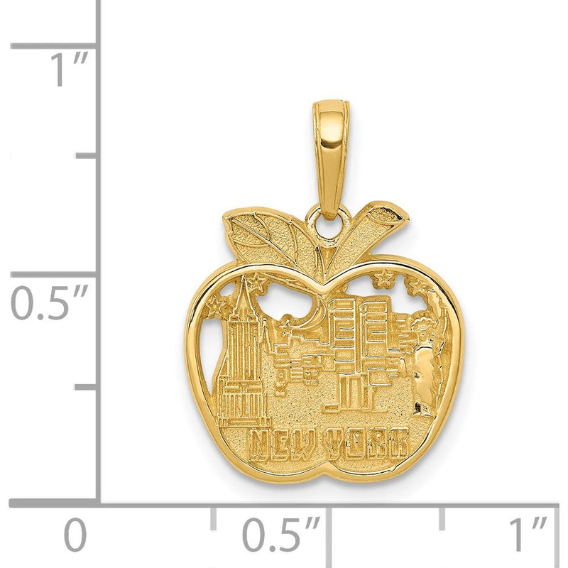 14K Yellow Gold New York City Apple Pendant Featuring Statue of Liberty and Empire State Building by Oro Pregiato