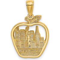 14K Yellow Gold New York City Skyline Apple Pendant with Statue of Liberty Charm by Oro Pregiato