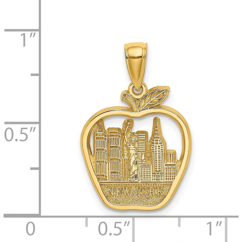 14K Yellow Gold New York City Skyline Apple Pendant with Statue of Liberty Charm by Oro Pregiato
