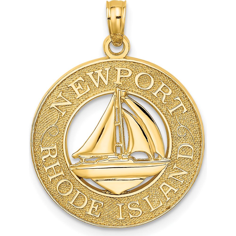 14K Yellow Gold Newport Rhode Island Sailboat Pendant Charm - Polished Textured Finish by Oro Pregiato