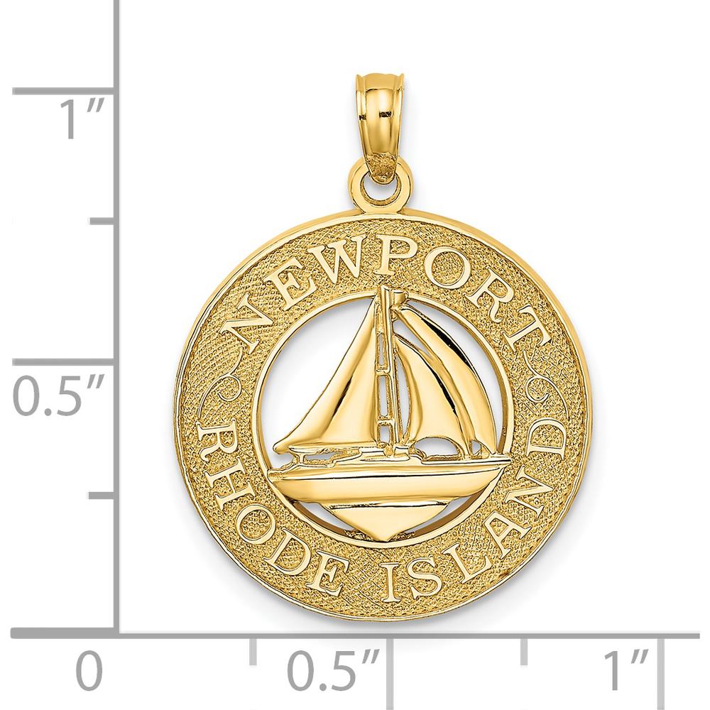 14K Yellow Gold Newport Rhode Island Sailboat Pendant Charm - Polished Textured Finish by Oro Pregiato