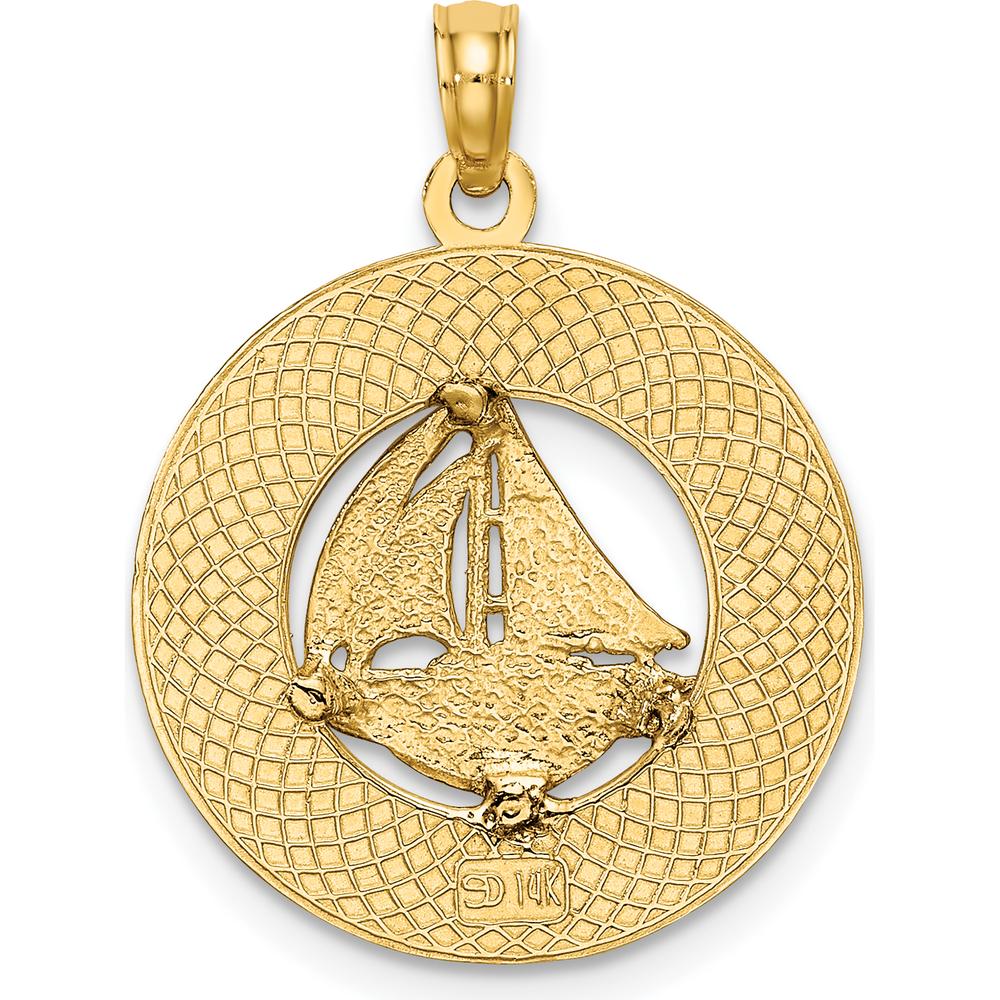 14K Yellow Gold Newport Rhode Island Sailboat Pendant Charm - Polished Textured Finish by Oro Pregiato