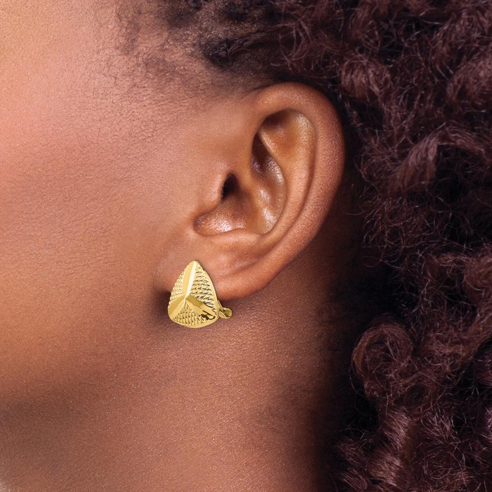 14K Yellow Gold Non-Pierced Button Earrings - Polished Hollow Design by Oro Pregiato