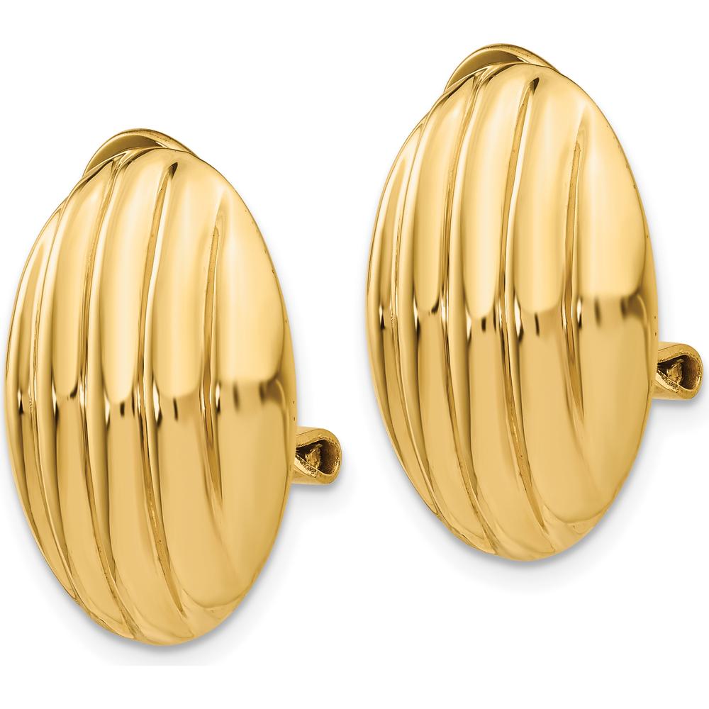 14K Yellow Gold Non-Pierced Button Earrings with Hollow Design by Oro Pregiato