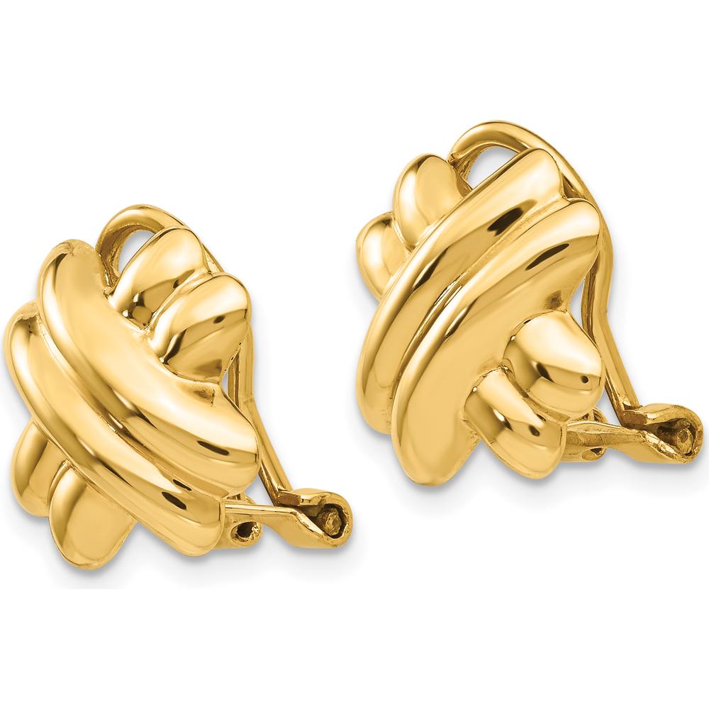 14K Yellow Gold Non-Pierced Button Earrings with Polished Finish and Hollow Design by Oro Pregiato