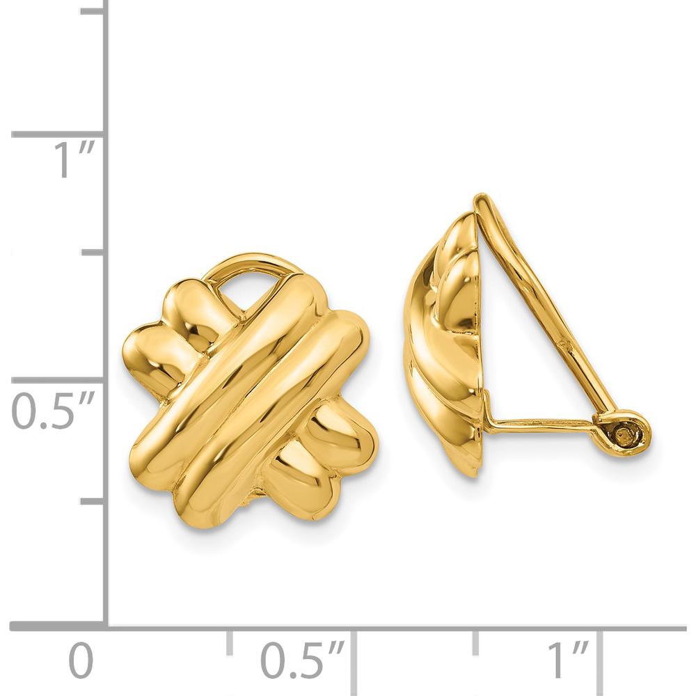 14K Yellow Gold Non-Pierced Button Earrings with Polished Finish and Hollow Design by Oro Pregiato
