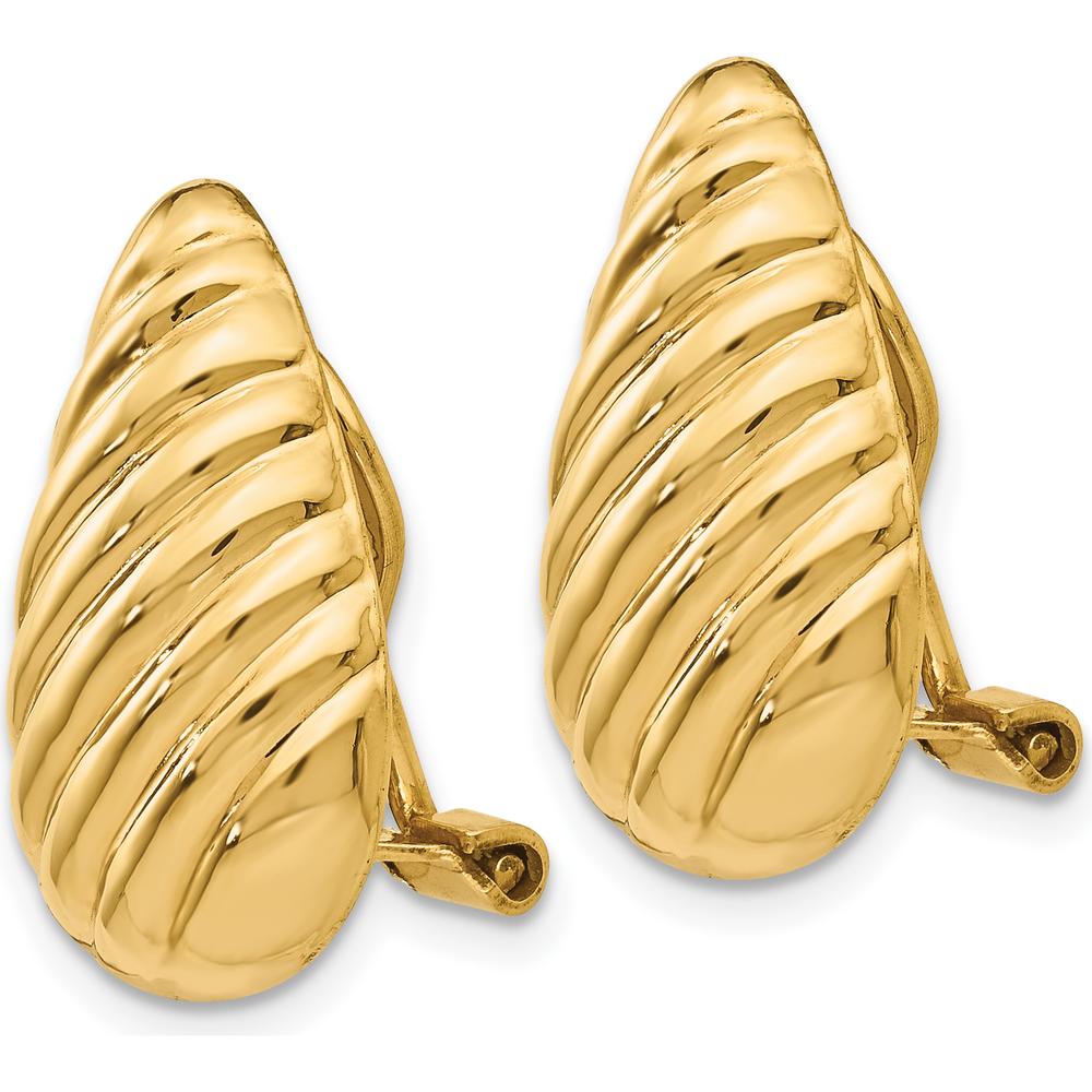 14K Yellow Gold Non-Pierced Button Earrings with Polished Finish - Elegant Hollow Die-Struck Design by Oro Pregiato
