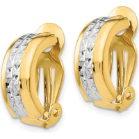 14K Yellow Gold Non-Pierced C-Hoop Earrings with Diamond-Cut Accents and White Rhodium Finish by Oro Pregiato