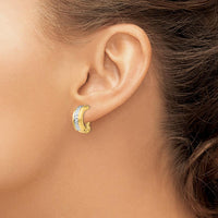 14K Yellow Gold Non-Pierced C-Hoop Earrings with Diamond-Cut Accents and White Rhodium Finish by Oro Pregiato