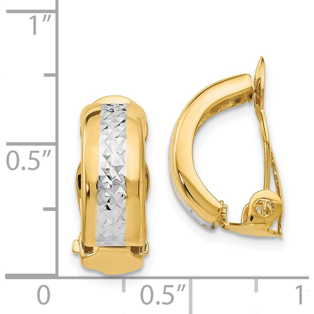 14K Yellow Gold Non-Pierced C-Hoop Earrings with Diamond-Cut Accents and White Rhodium Finish by Oro Pregiato