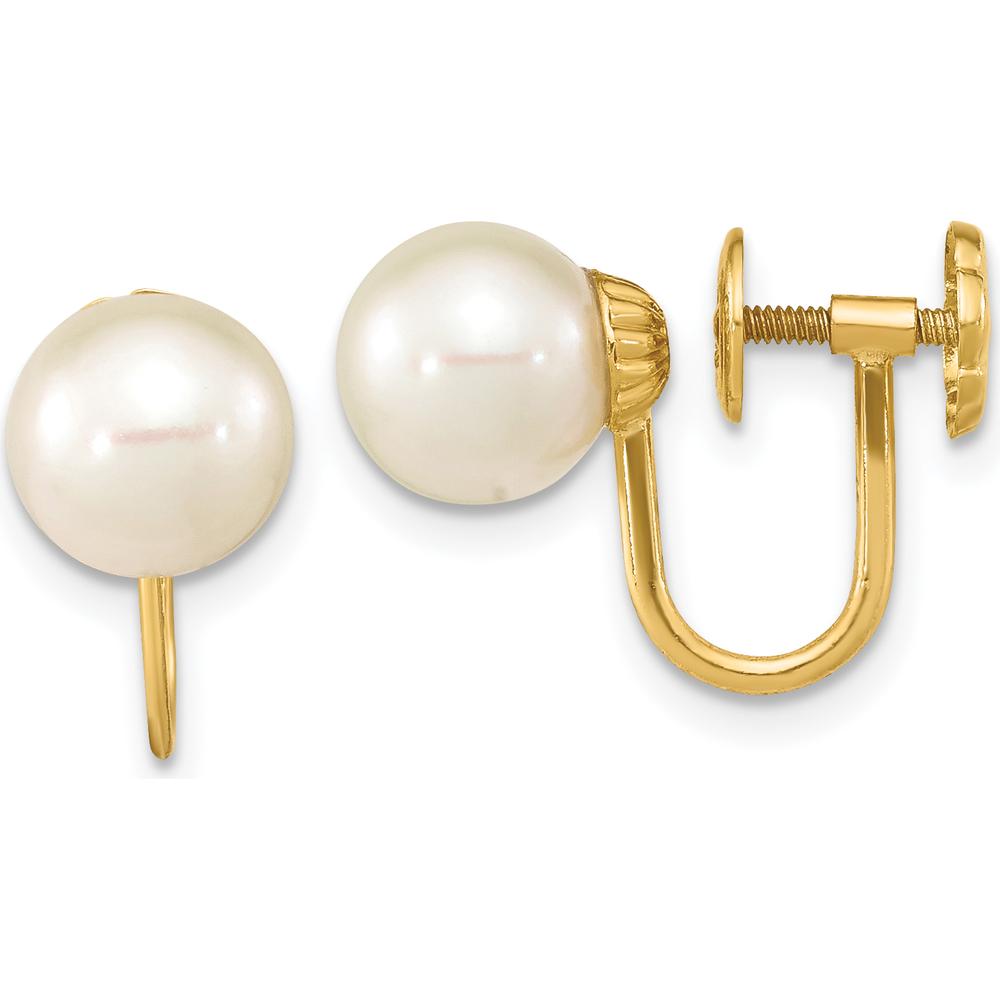 14K Yellow Gold Non-Pierced Earrings with 7-8mm White Freshwater Cultured Pearls by Monteluci Fine Jewelry