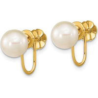 14K Yellow Gold Non-Pierced Earrings with 7-8mm White Freshwater Cultured Pearls by Monteluci Fine Jewelry