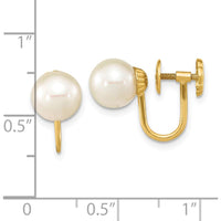 14K Yellow Gold Non-Pierced Earrings with 7-8mm White Freshwater Cultured Pearls by Monteluci Fine Jewelry