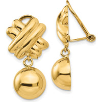 14K Yellow Gold Non-Pierced Fancy Ball Drop Earrings - Elegant Hollow Design by Oro Pregiato