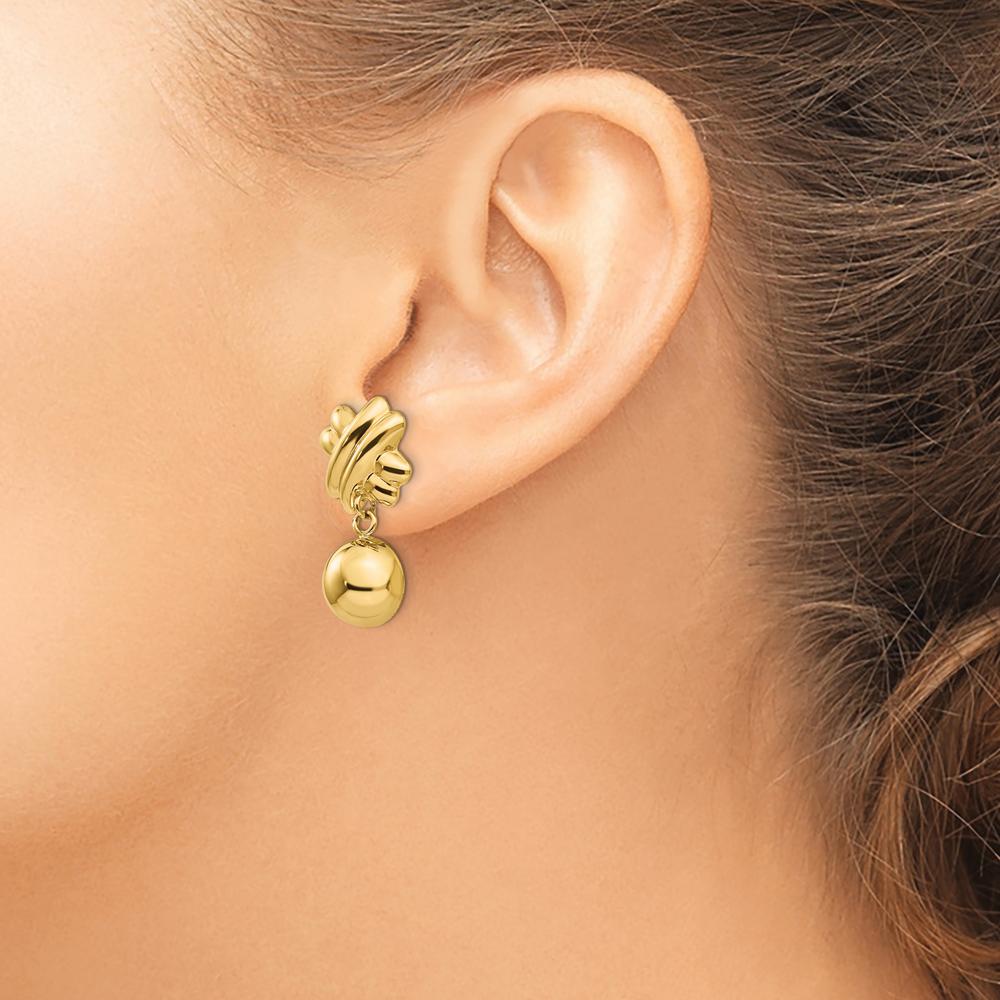 14K Yellow Gold Non-Pierced Fancy Ball Drop Earrings - Elegant Hollow Design by Oro Pregiato